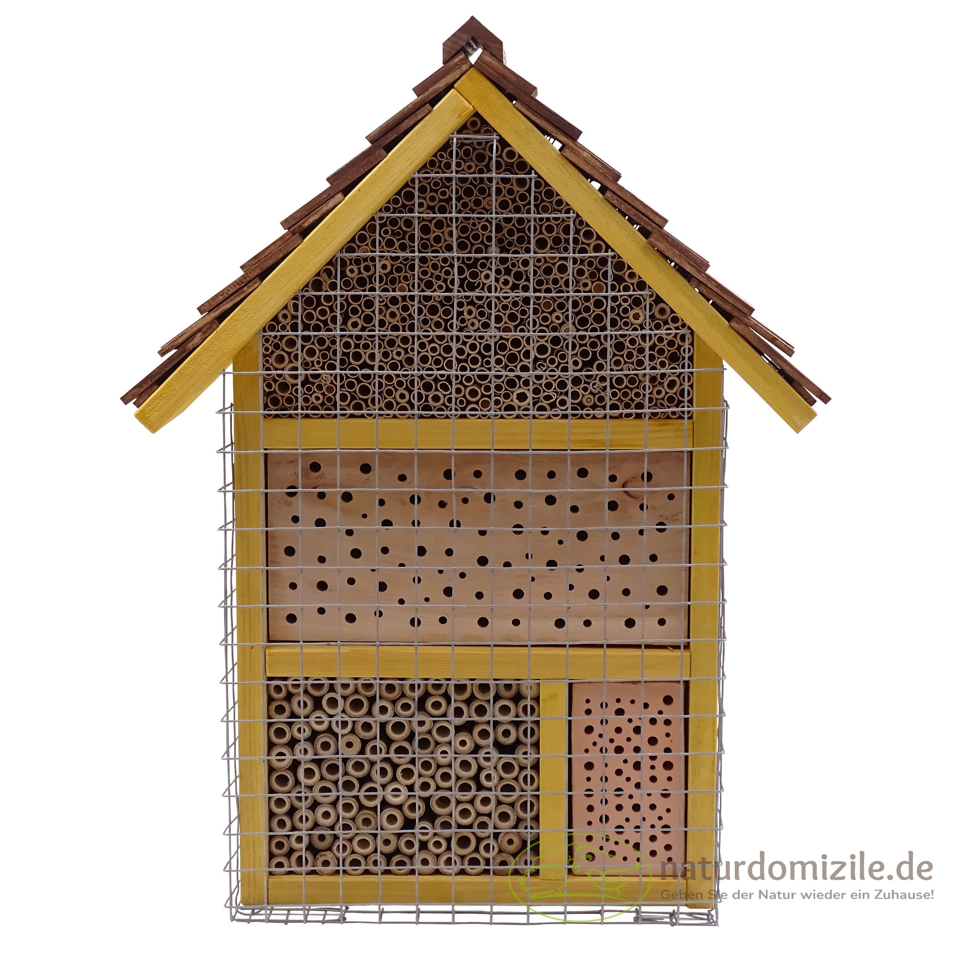 Set kleines Wildbienenhotel in Fichte & Vogelschutzgitter